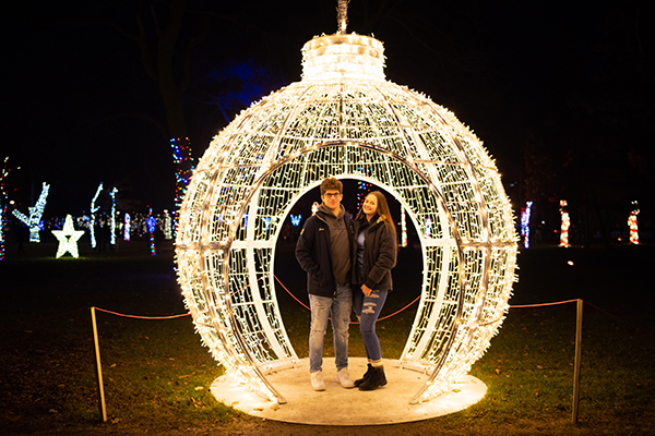 Couple in a giant tree bulb
